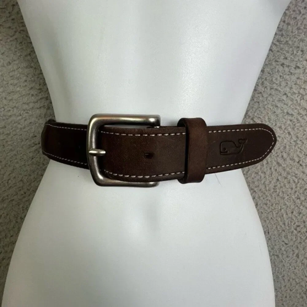 Vineyard Vines Men's Brown and Silver Belt size 38